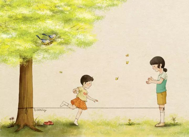 韩国有位插画师用他的画笔，描绘了两个孩子无忧无虑的童年