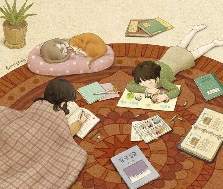 韩国有位插画师用他的画笔，描绘了两个孩子无忧无虑的童年