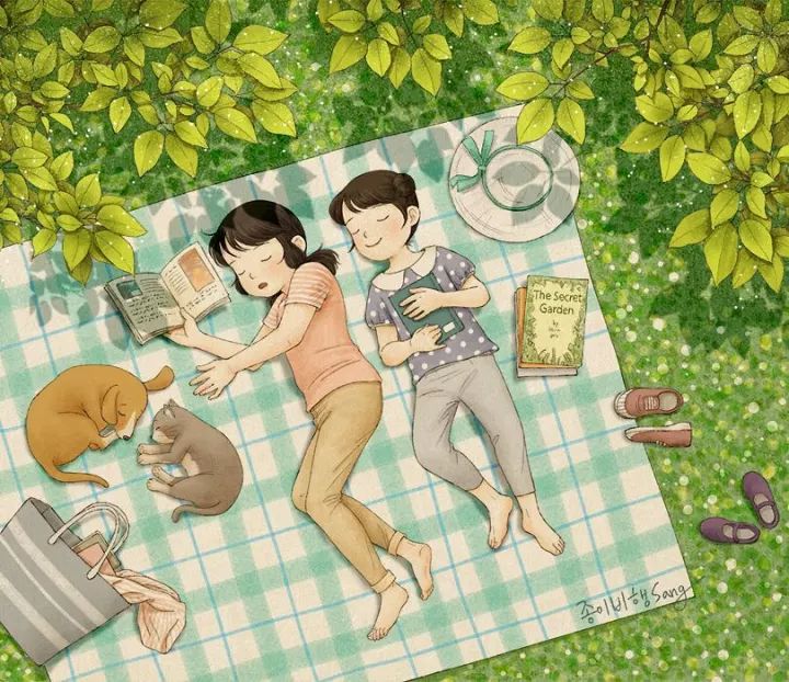 韩国有位插画师用他的画笔，描绘了两个孩子无忧无虑的童年