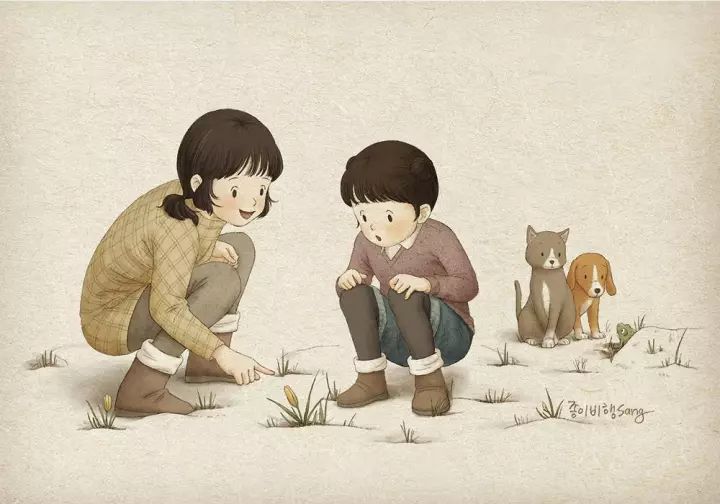 韩国有位插画师用他的画笔，描绘了两个孩子无忧无虑的童年