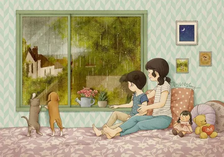 韩国有位插画师用他的画笔，描绘了两个孩子无忧无虑的童年