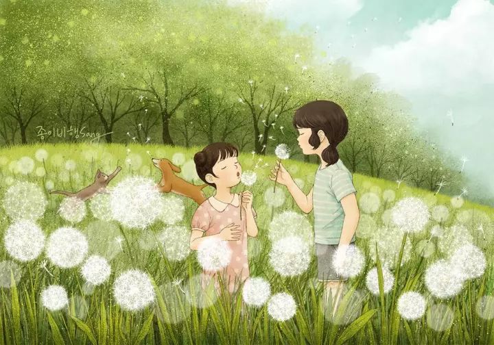 韩国有位插画师用他的画笔，描绘了两个孩子无忧无虑的童年